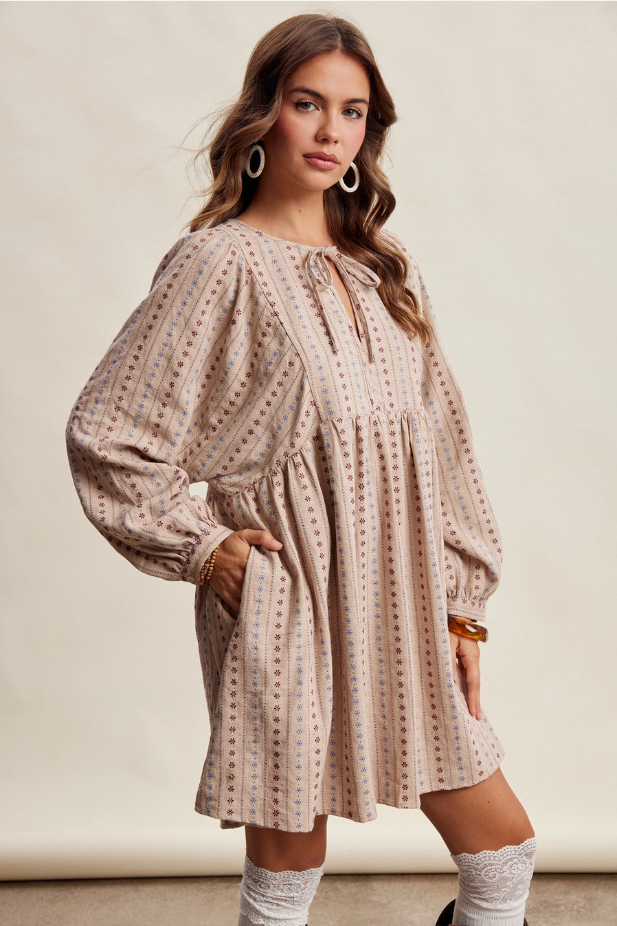 Jacquard Babydoll Mini Dress
