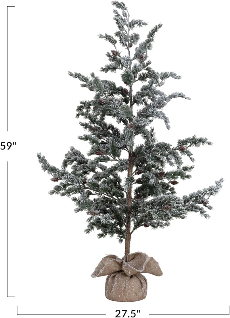 Faux Evergreen Tree in Burlap Sack with Snow Finish