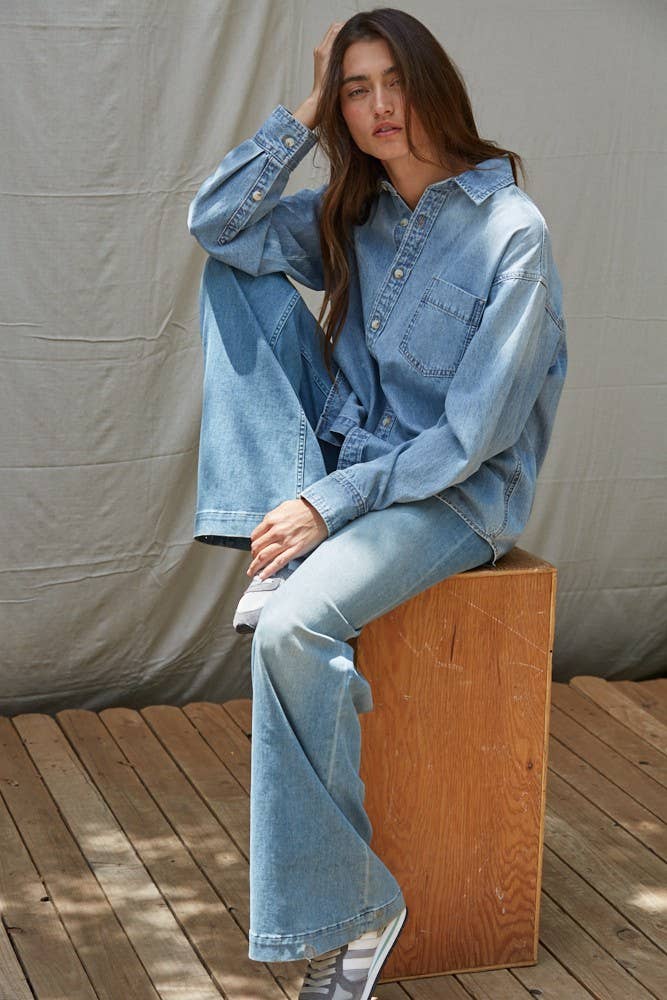 Chambray Denim Button-Down Shirt