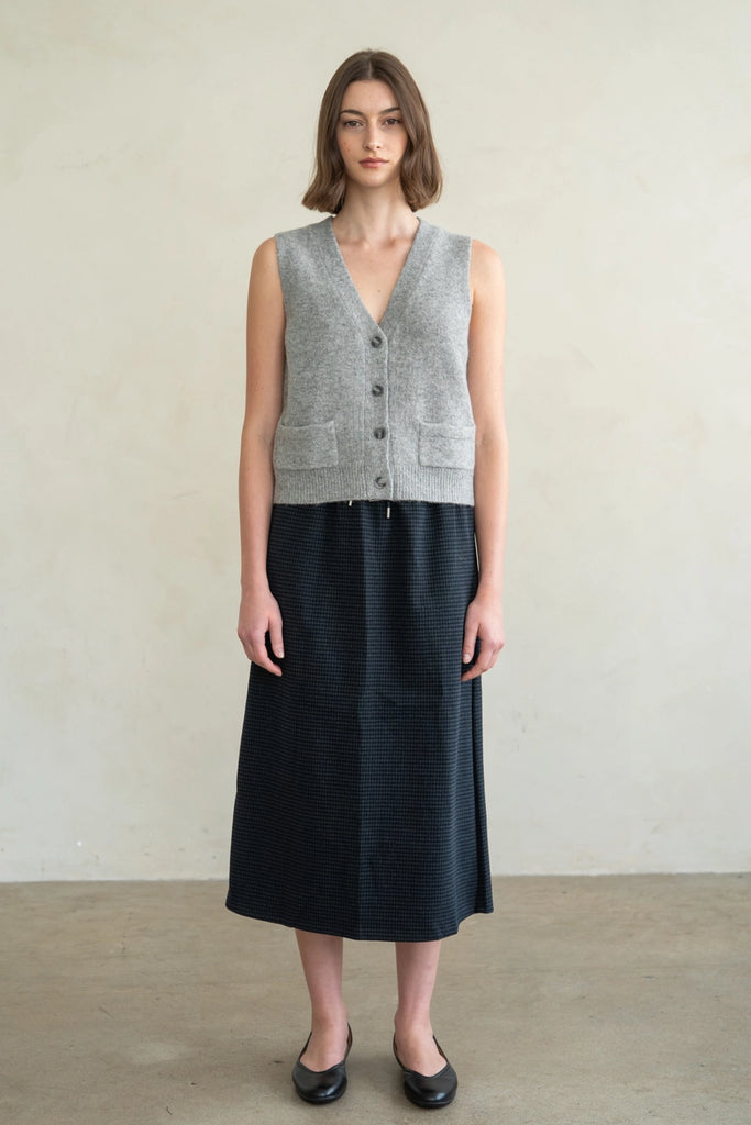 Micro Gingham Pull-On Midi Skirt