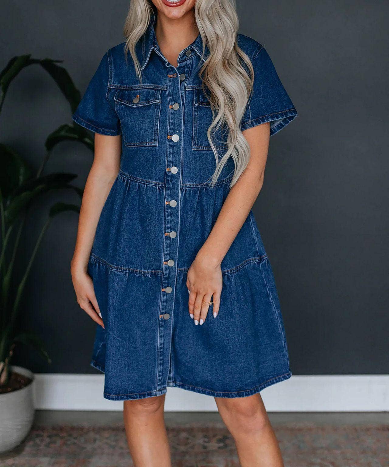 Tiered Denim Shirt Dress