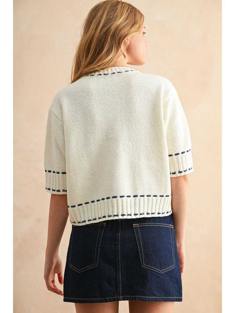Stitch Effect Detail Short Sleeve Top
