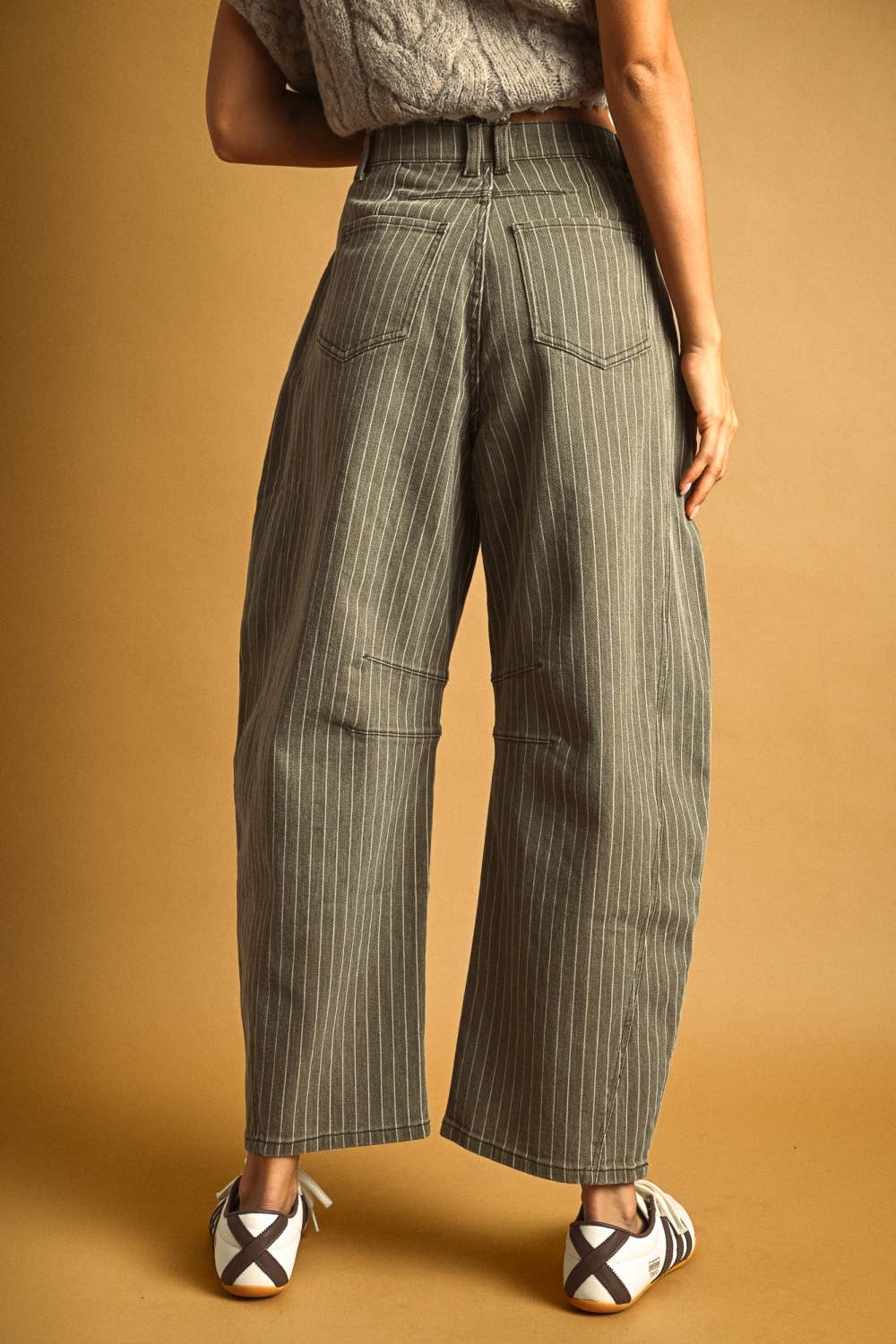 Pinstriped Barrel Pants