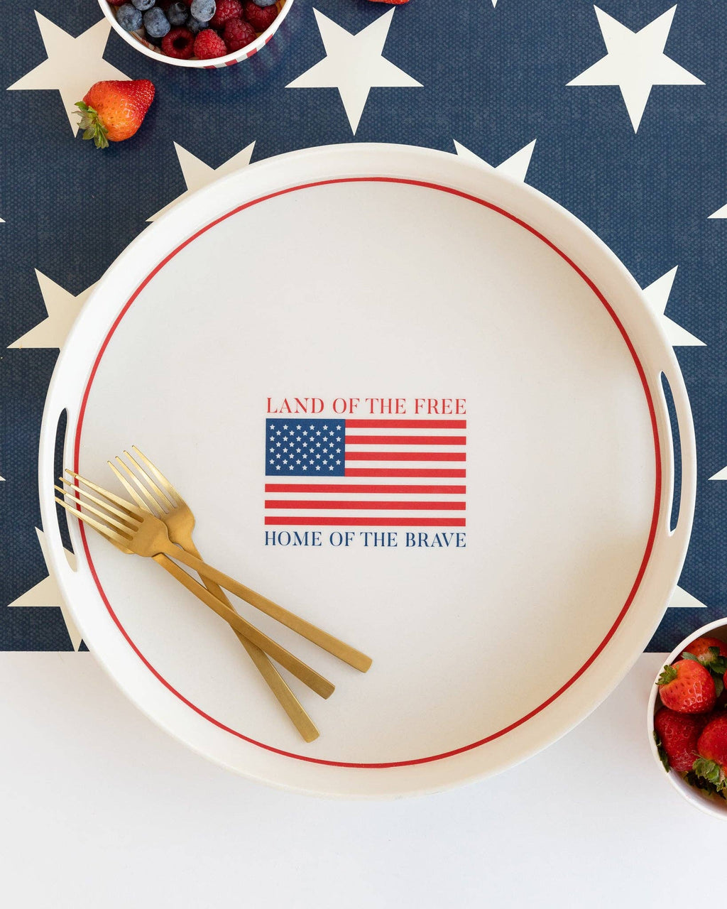 Land of the Free Reusable Bamboo Round Serving Tray