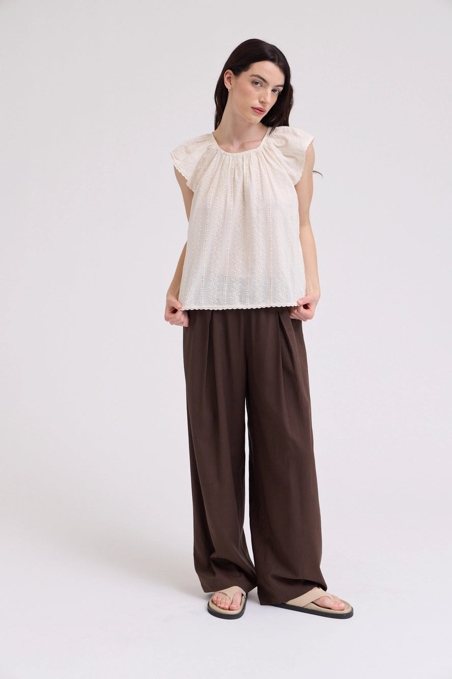 Embroidered Flutter Sleeve Blouse