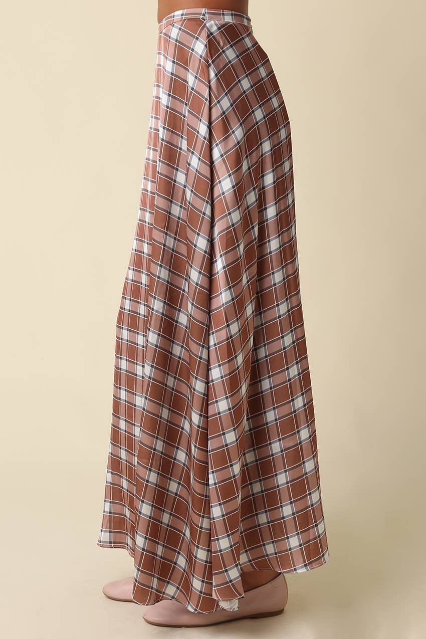 Claire Plaid Bias Satin Maxi Skirt