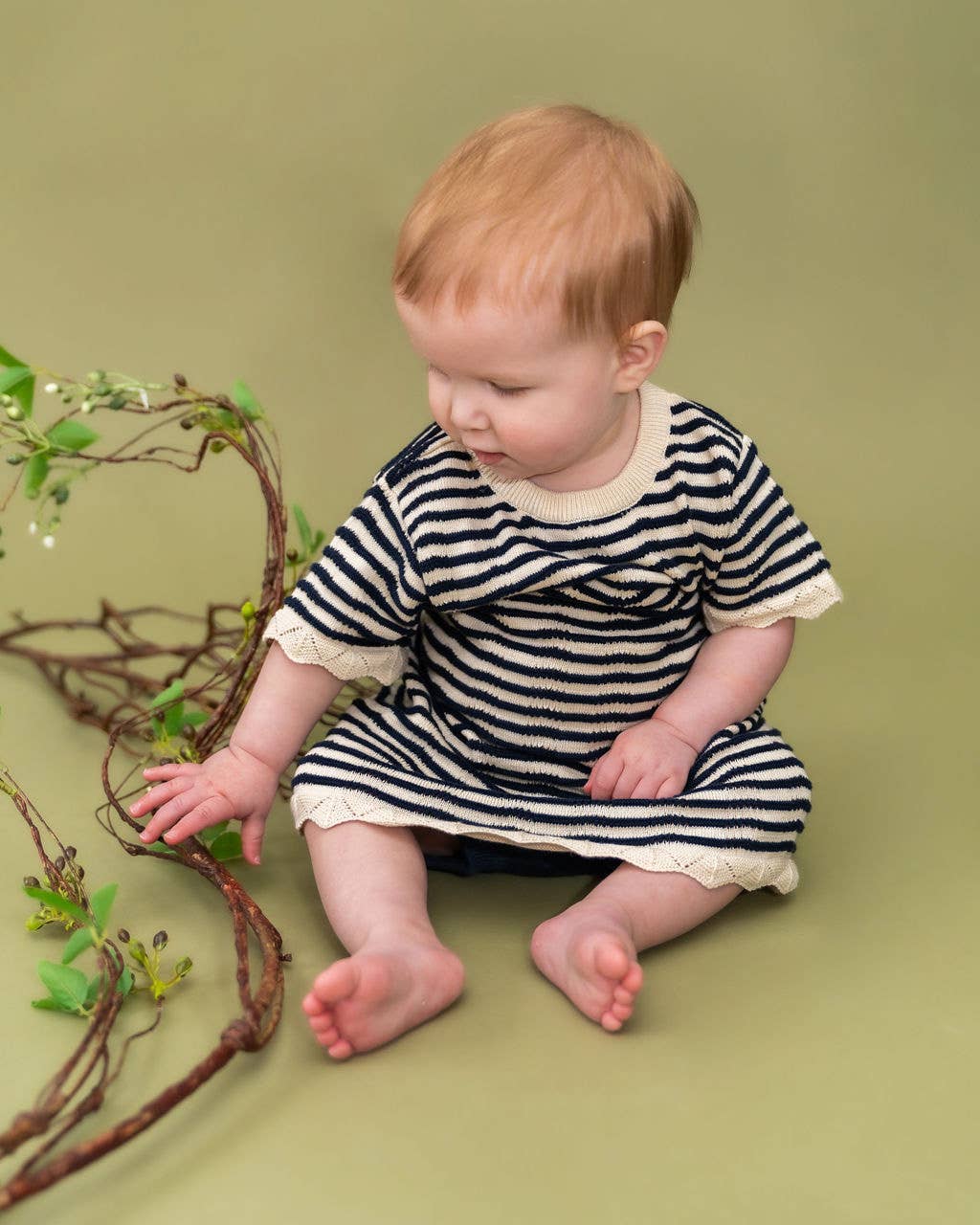 Pointelle & Navy Stripe Knit Tunic Dress & Bloomer (Organic)