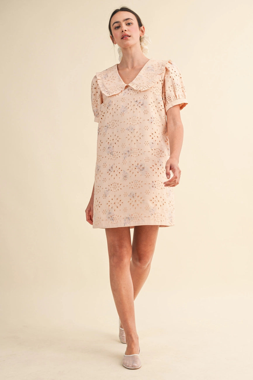 Floral Eyelet Striped Mini Dress