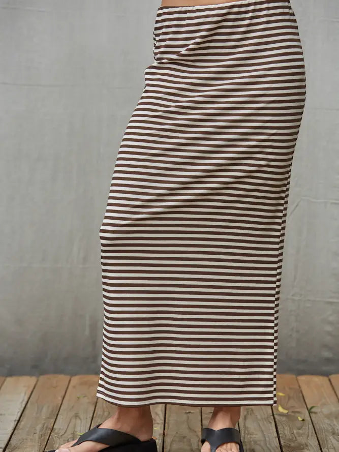 Spandex Stripe Skirt in Cream Brown
