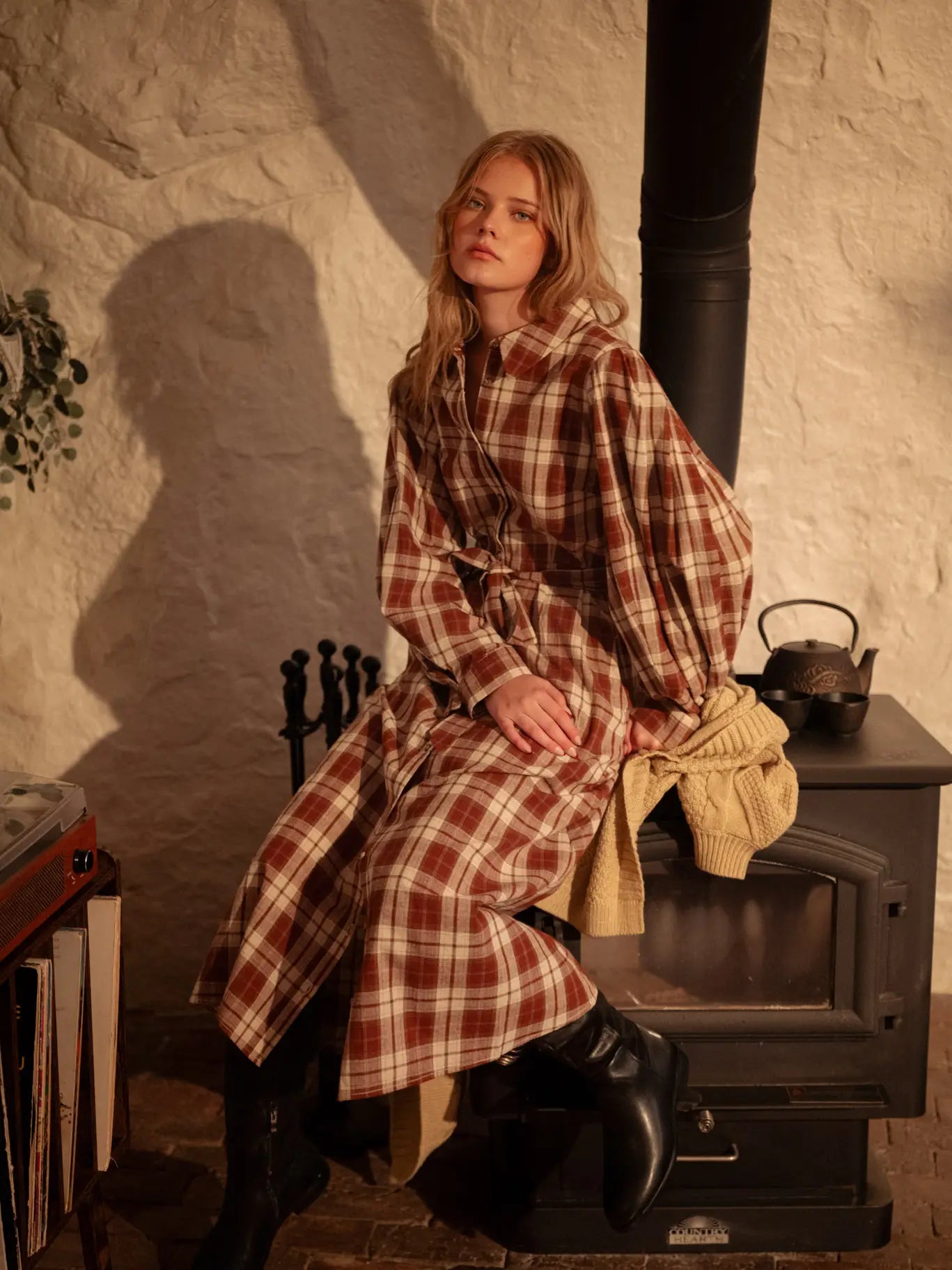 Plaid Button Down Belted Midi Dress
