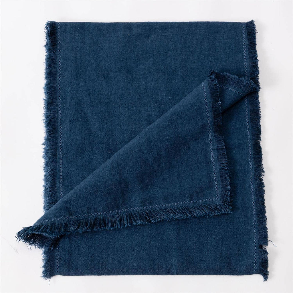 Blue Stonewashed Linen Blend Table Runner