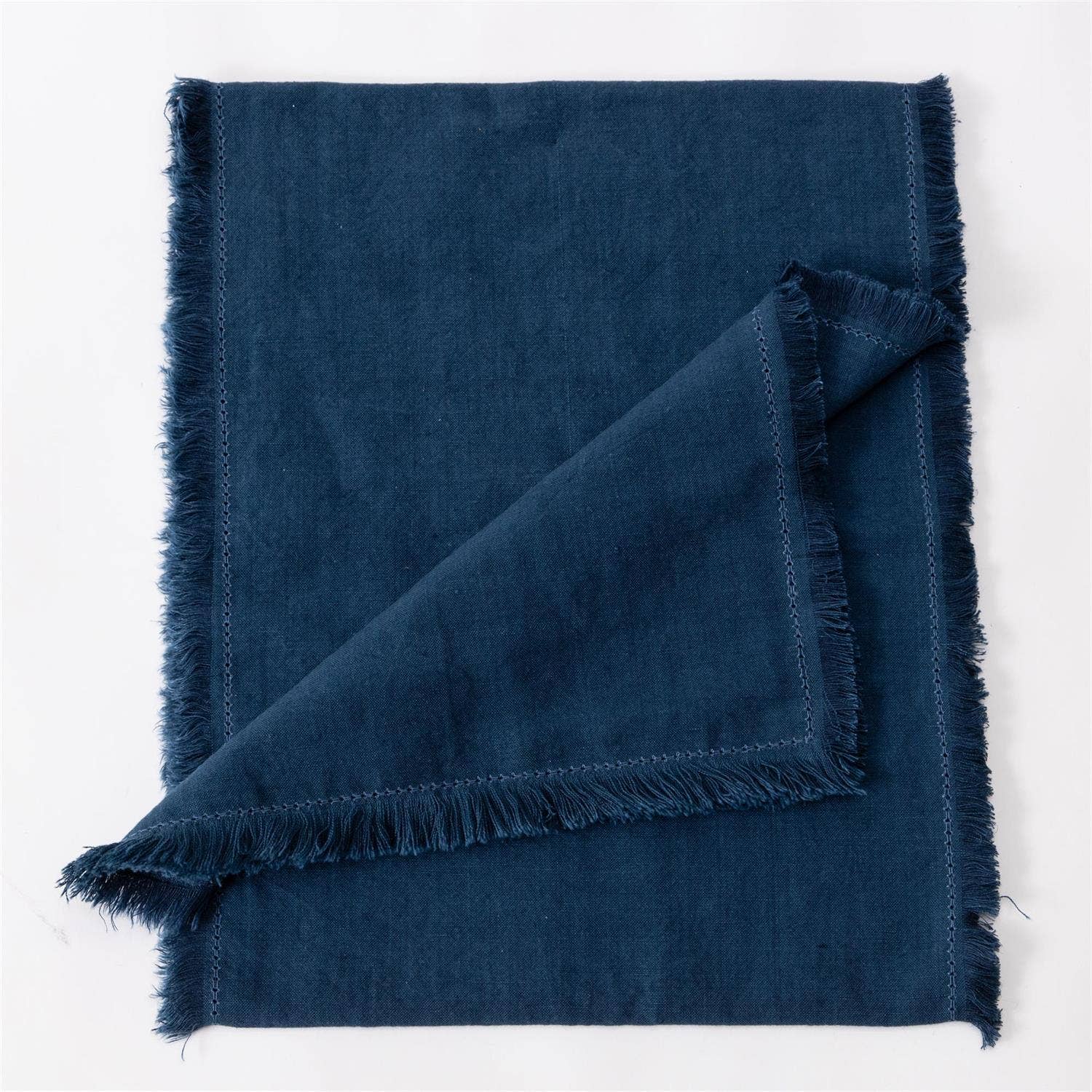 Blue Stonewashed Linen Blend Table Runner