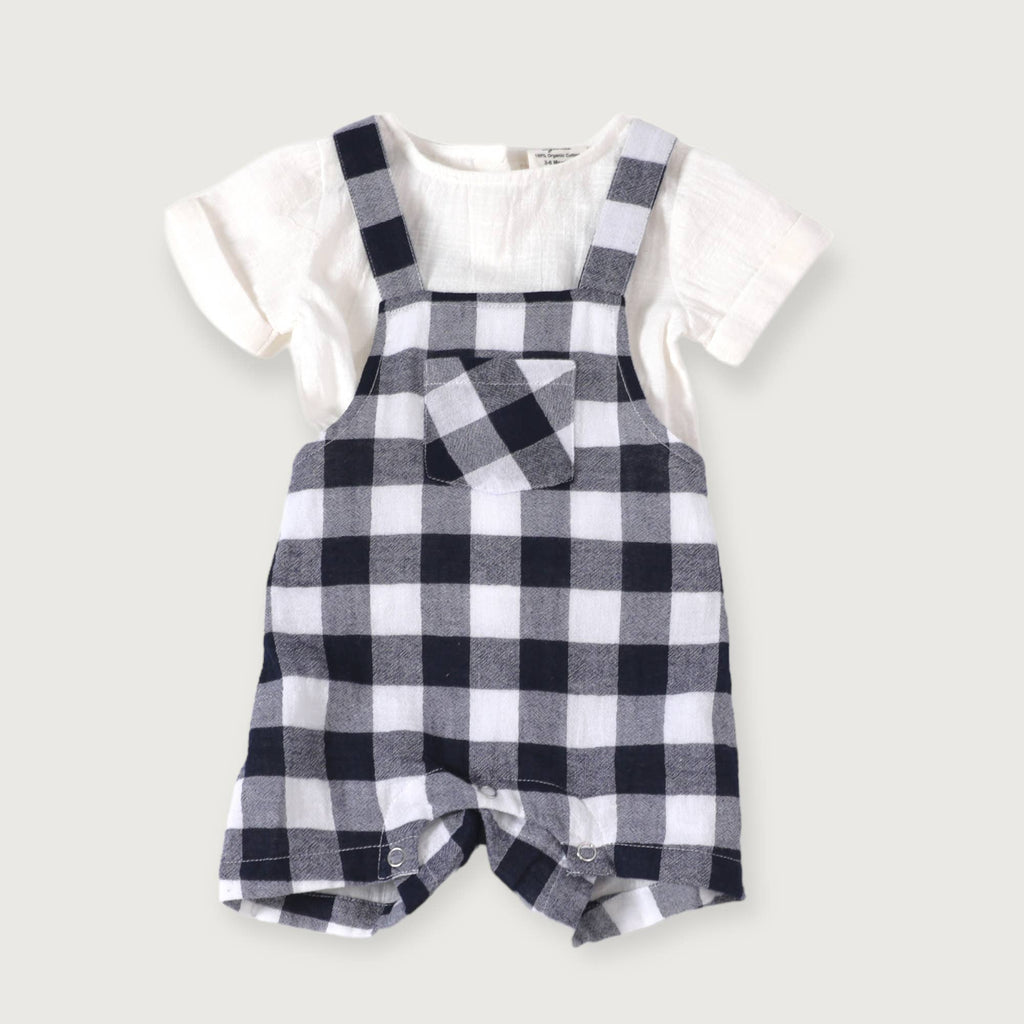 Raphael Checker Gingham Romper + Shirt Set (Organic Cotton)