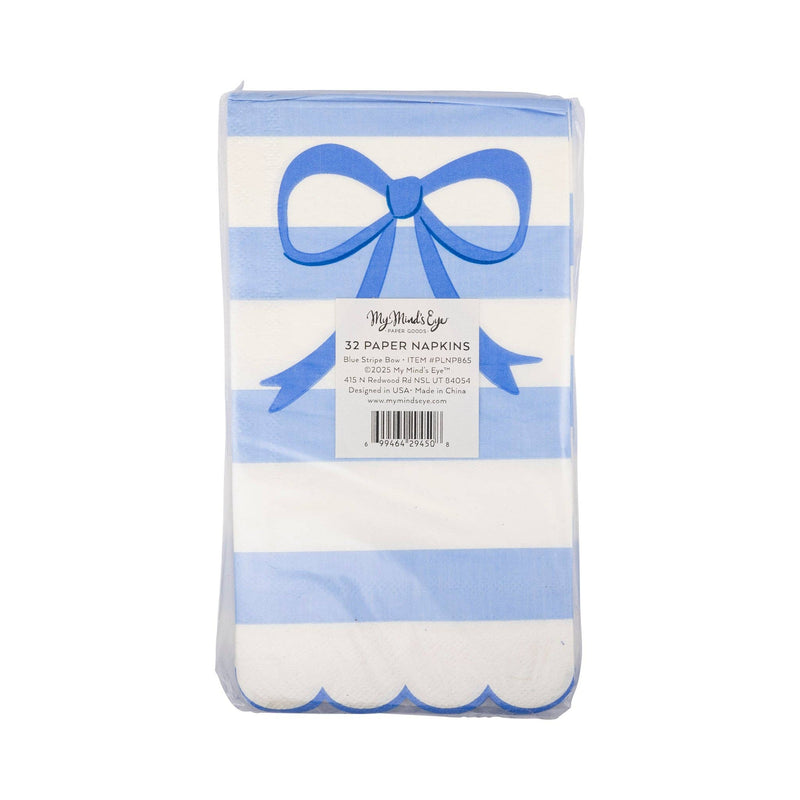 Blue Stripe Bow Scallop Guest Napkin