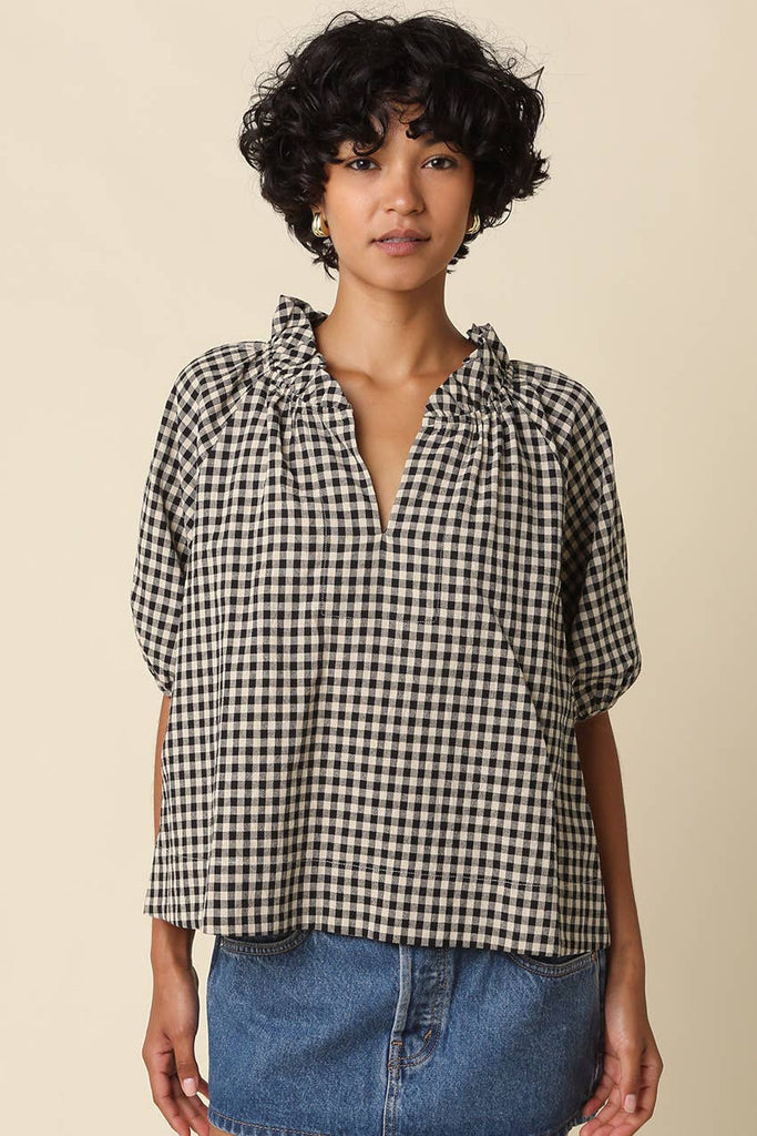 Alex Gingham Split Neck Blouse