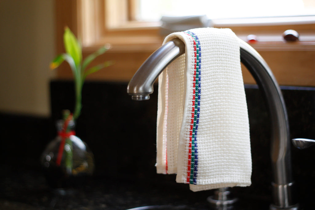 Striped Border Linen Dish Cloth