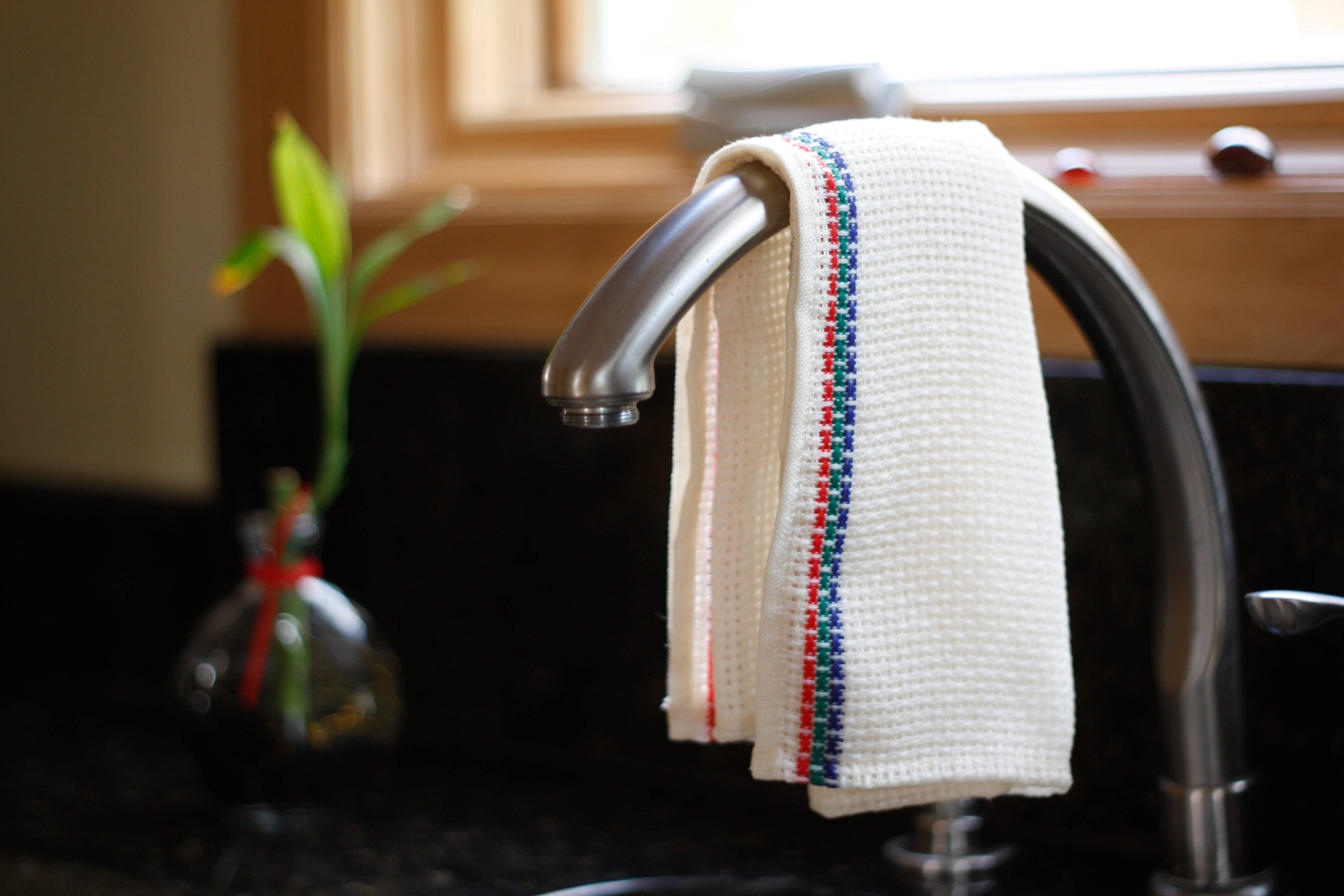 Striped Border Linen Dish Cloth