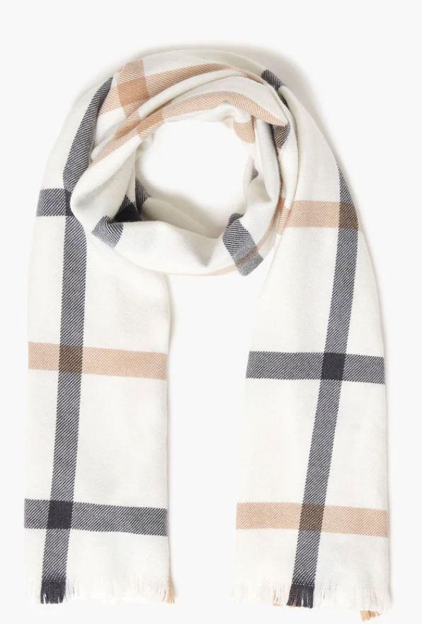 White Neutral Stripe Merino Wool Scarf