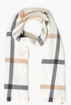 White Neutral Stripe Merino Wool Scarf