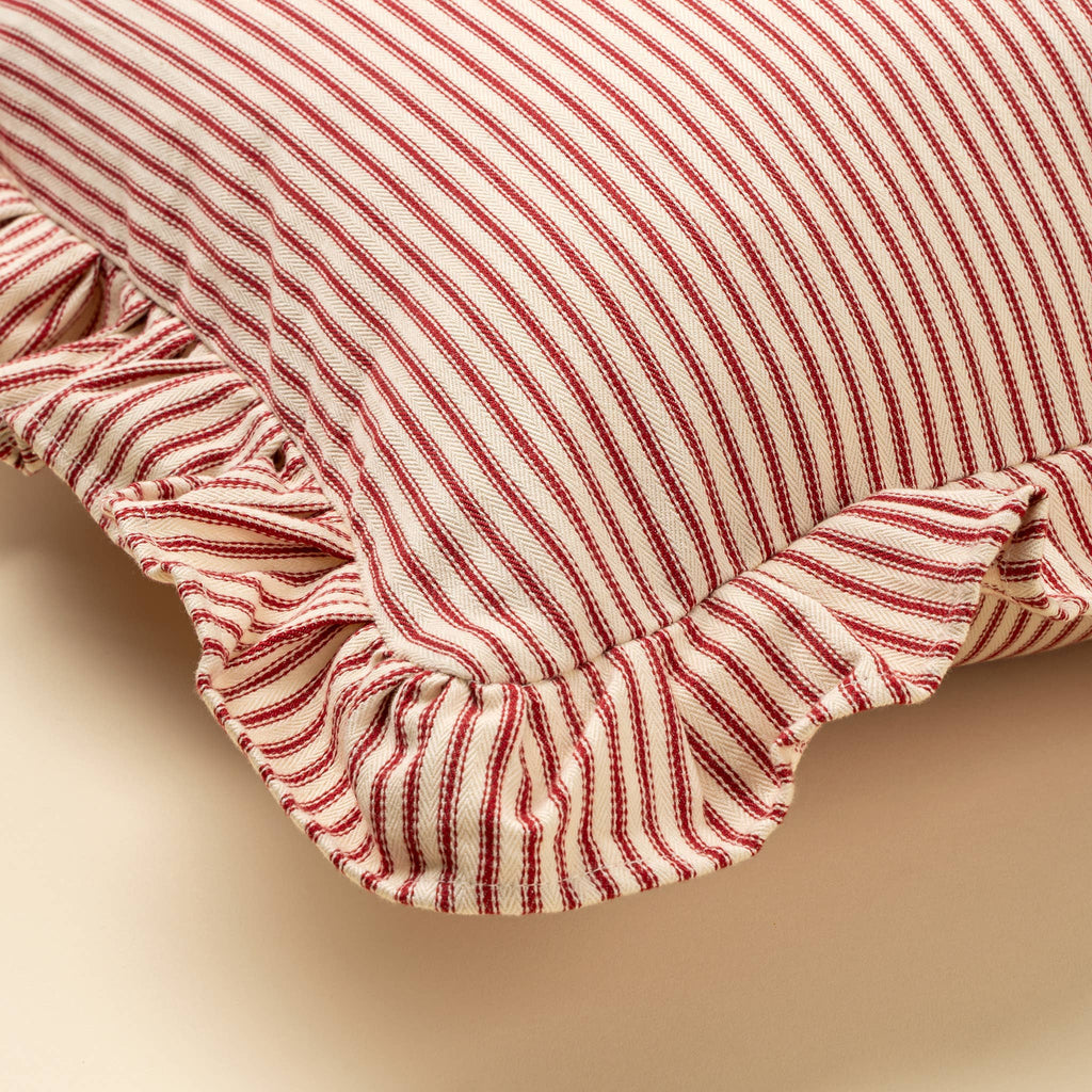 Red Ticking Ruffle Pillow