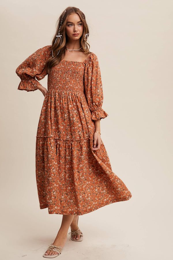 Floral Tiered Midi Dress