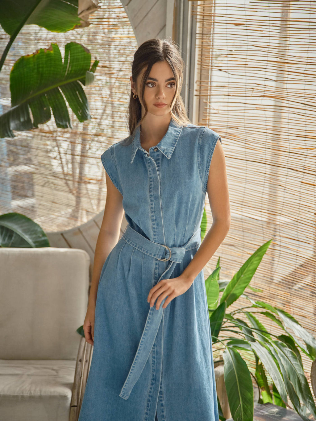 Cap Sleeve Belted Midi Dress