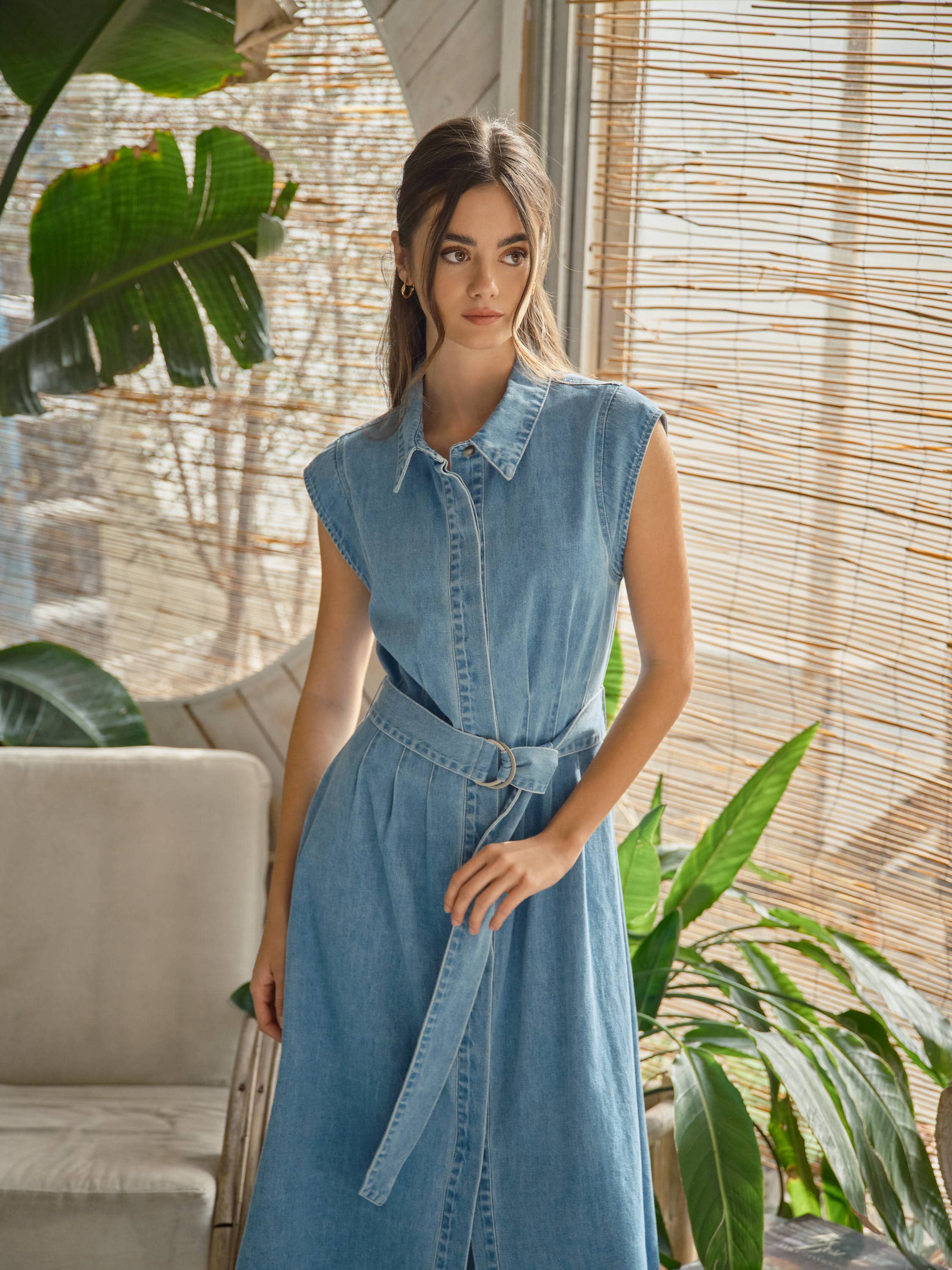 Cap Sleeve Belted Midi Dress
