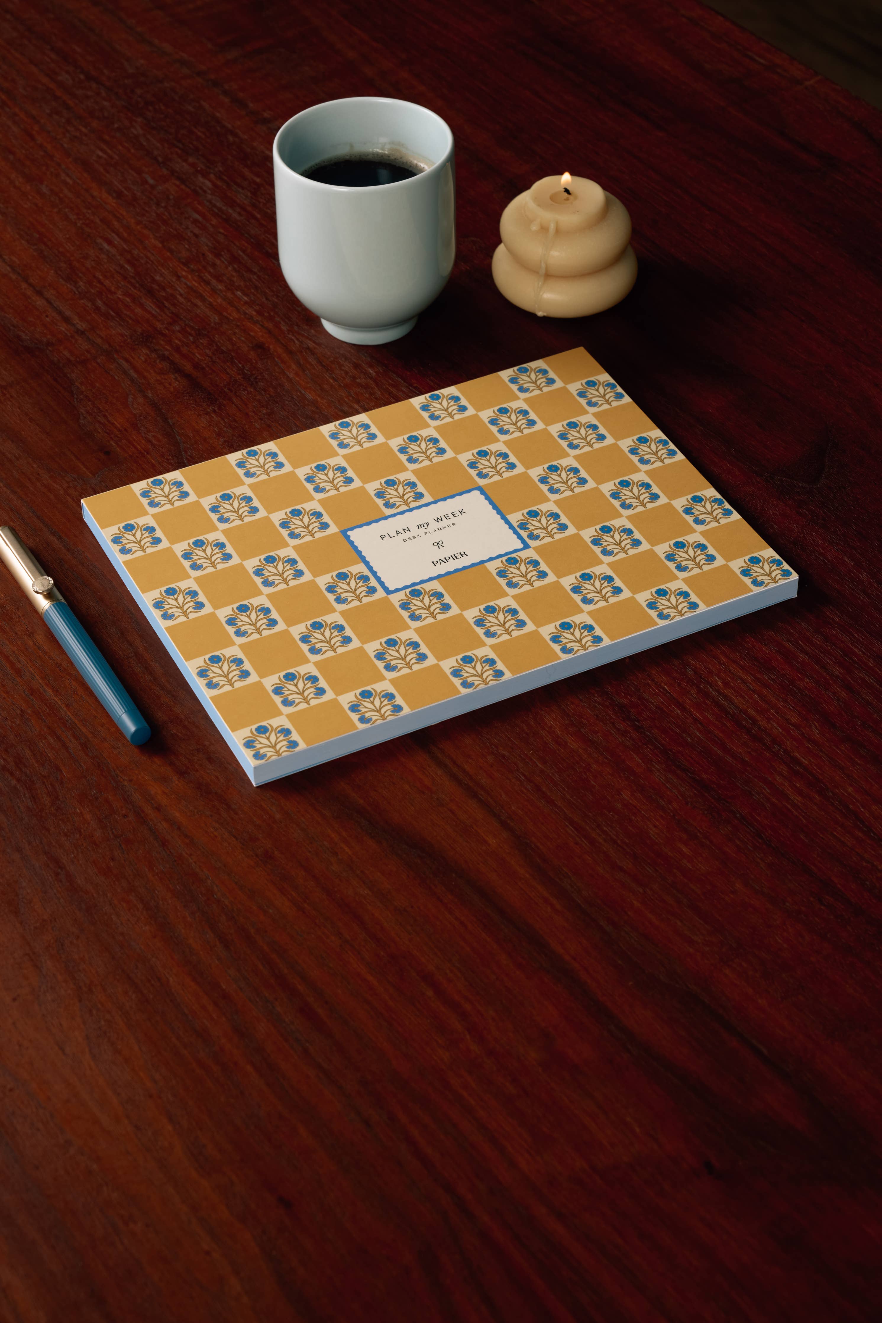 Floral Checkerboard Weekly Desk Planner (Undated)