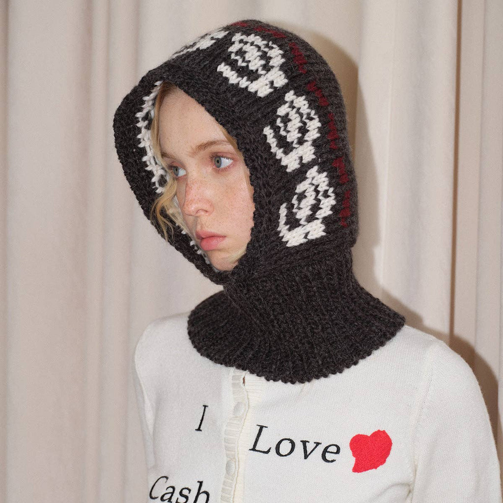 Rose Pattern Wool Blend Balaclava