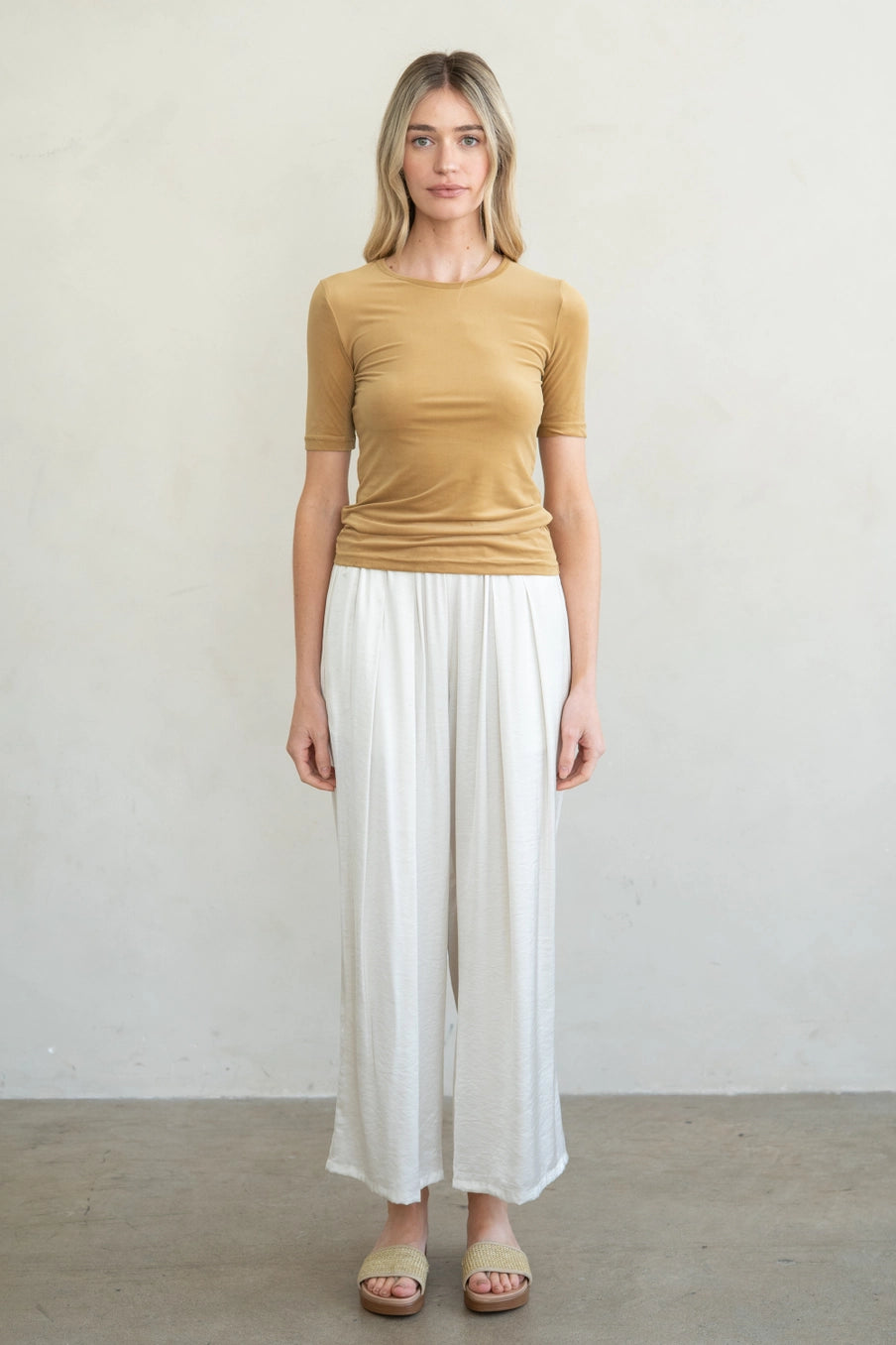 Textured Satin Elastic Waist Pants