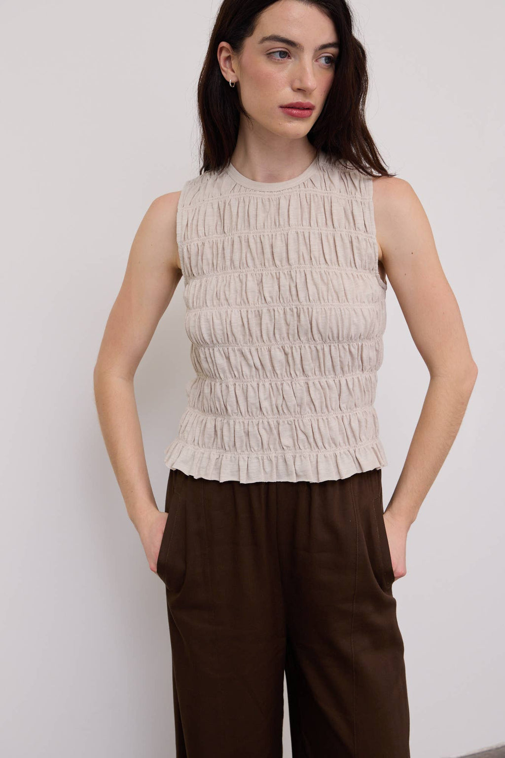Smocked Ruffle Sleeve Tee