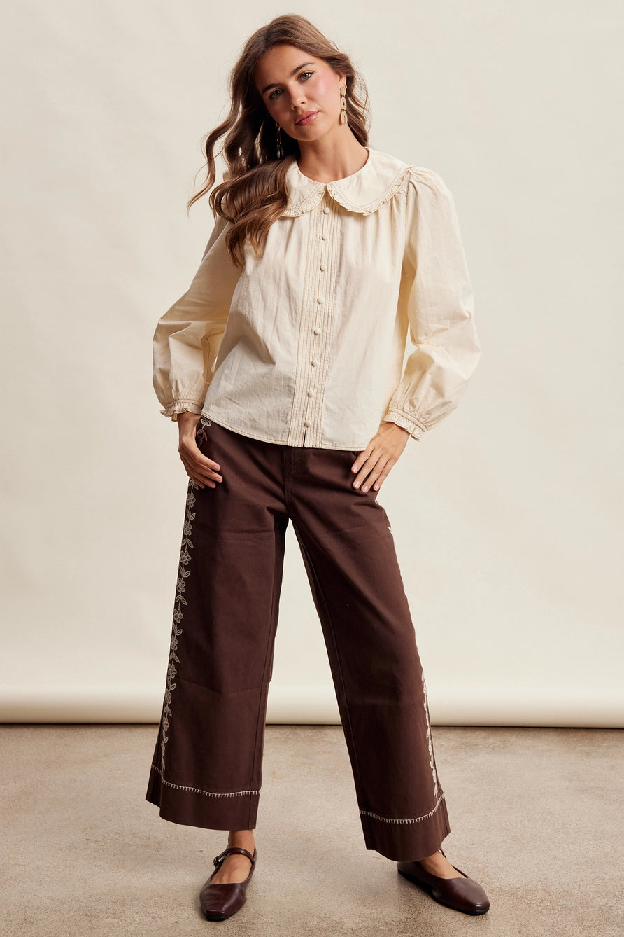Contrast Stitch Ruffle Collar Blouse