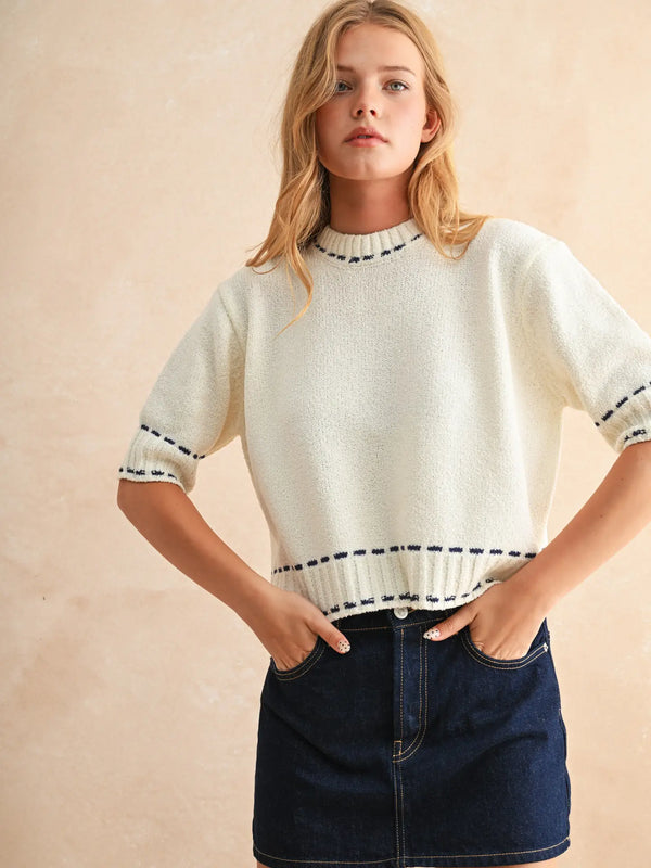 Stitch Effect Detail Short Sleeve Top