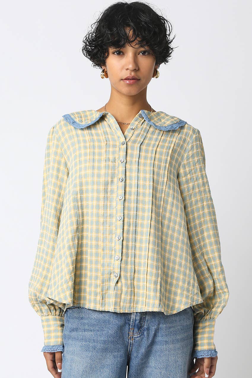 Alexis Plaid Blouse: Blue Yellow