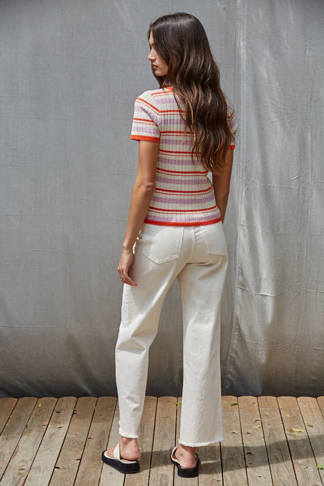Striped Short Sleeve Sweater