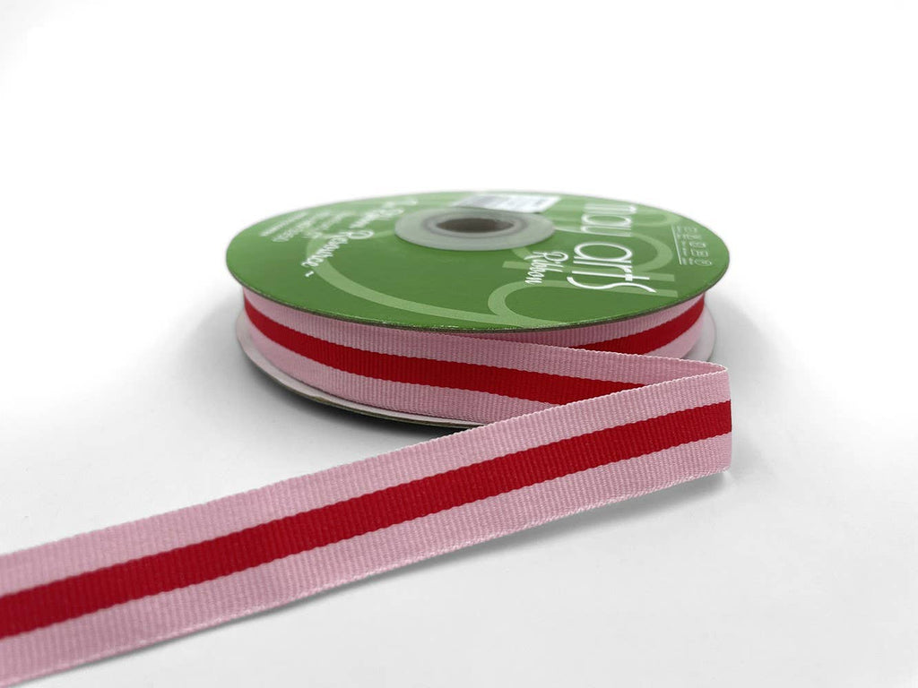 Pink & Red Woven Modern Stripe Grosgrain Ribbon
