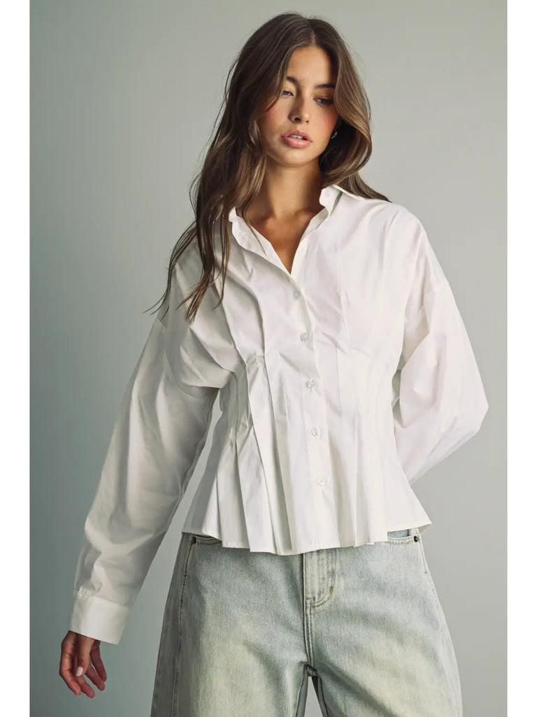 Cinched Pintuck Structured Blouse