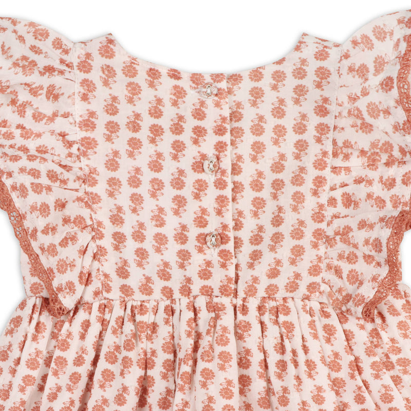 Heather Dobby Cotton Floral Baby Dress + Bloomer (Organic)