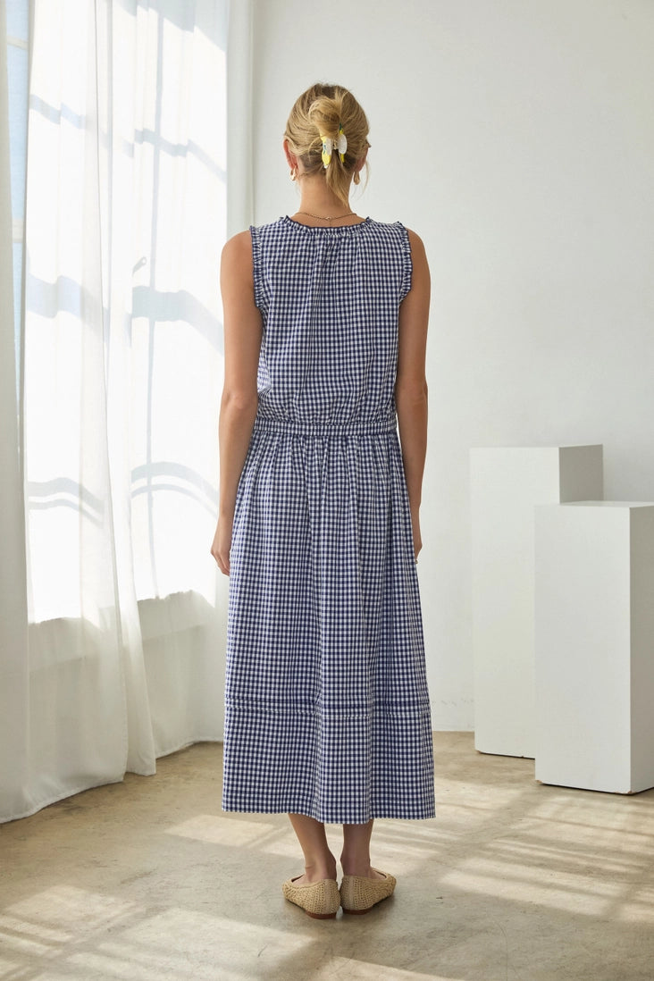 Gingham Front Button Sleeveless Top