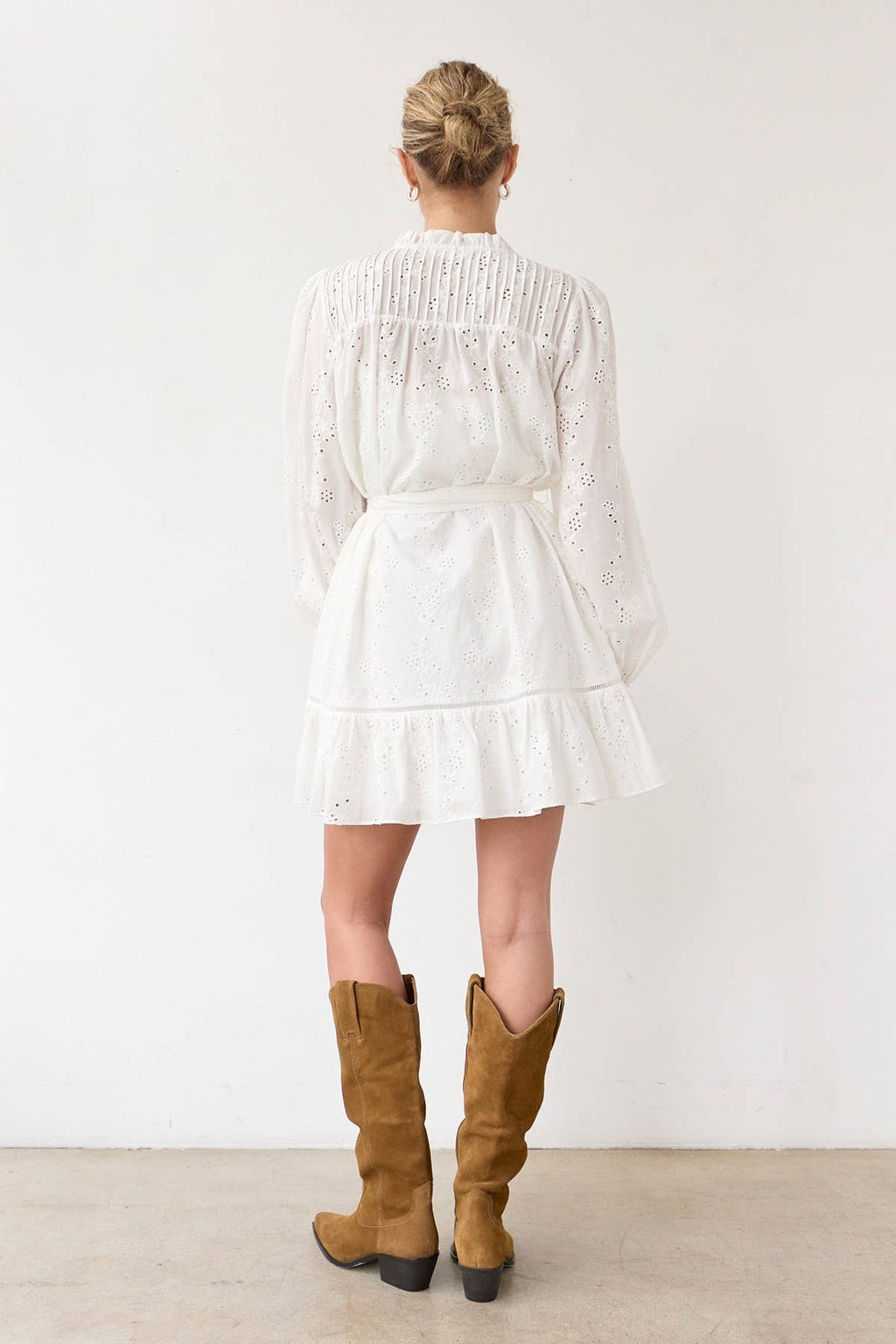 Ruffle Pintuck Dress With Tie
