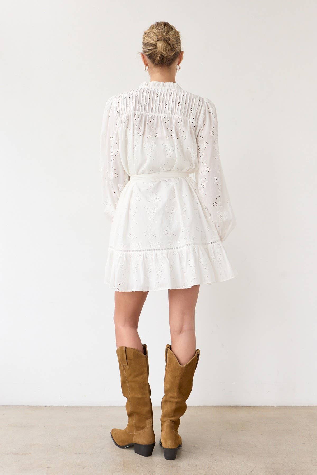 Ruffle Pintuck Dress With Tie