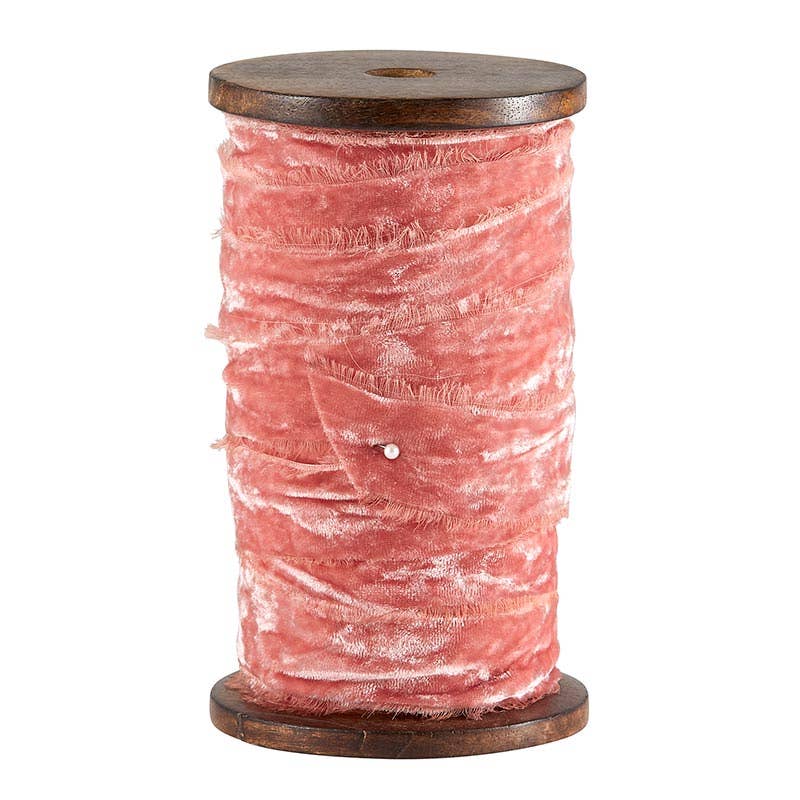 Blush Pink Frayed Velvet Ribbon Spool