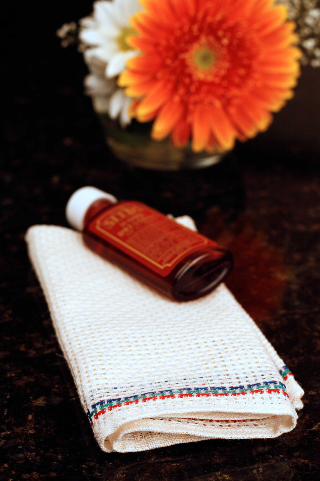 Striped Border Linen Dish Cloth