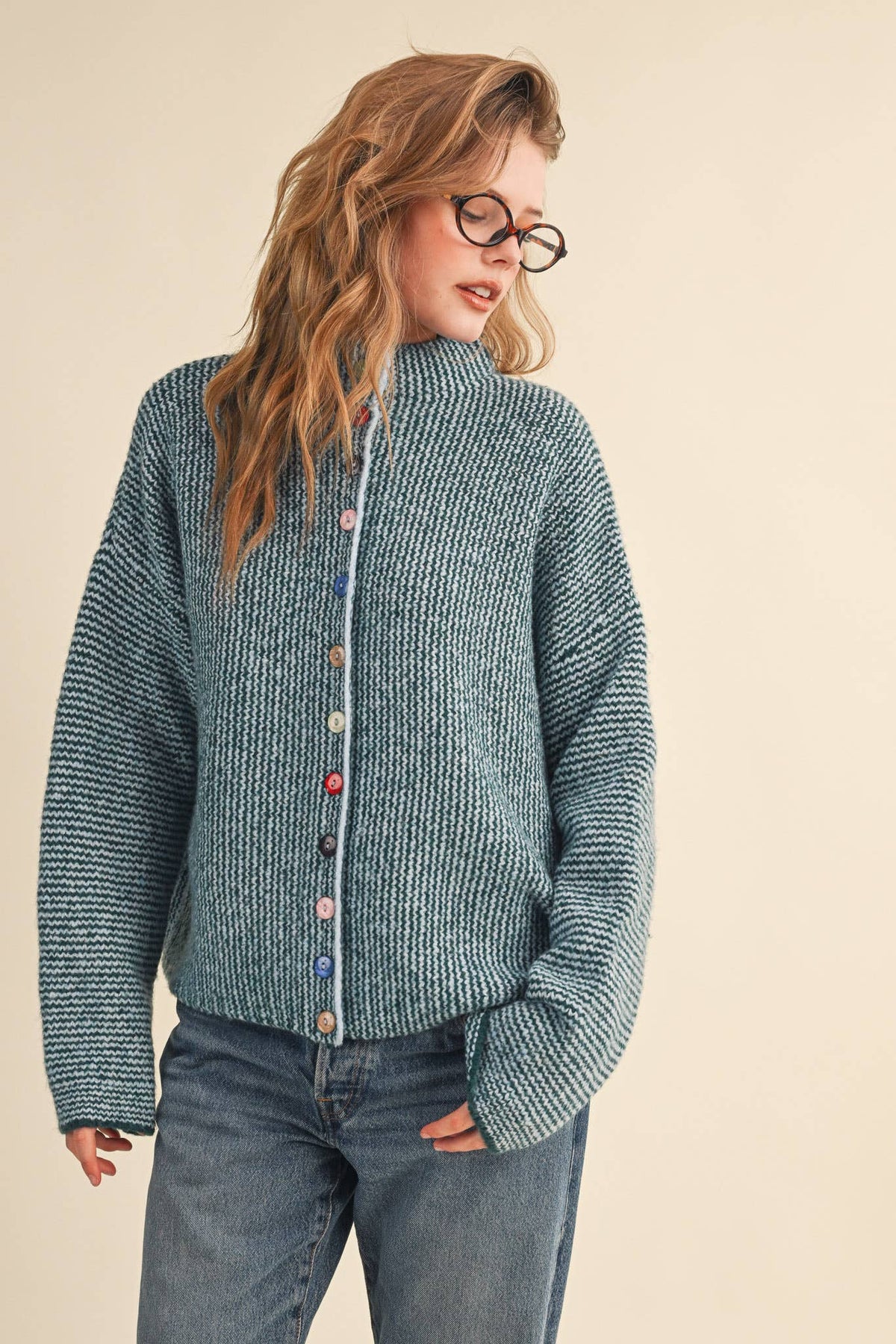 Striped Sweater Cardigan with Colorful Buttons