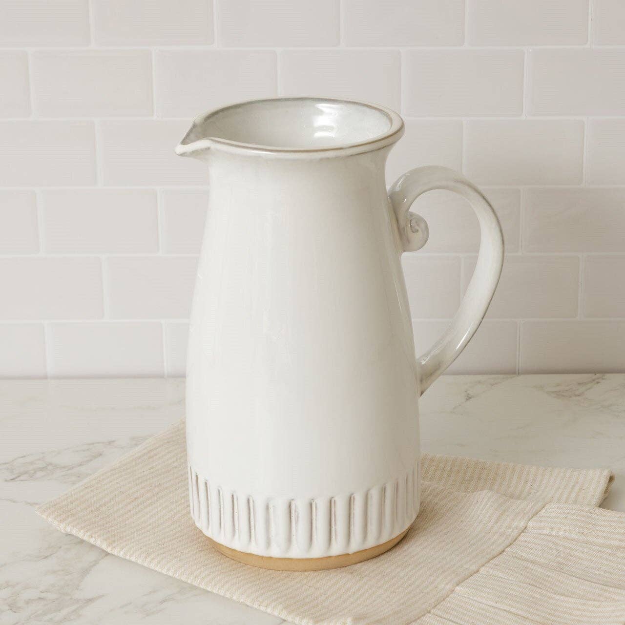Fluted Edge Stoneware Pitcher