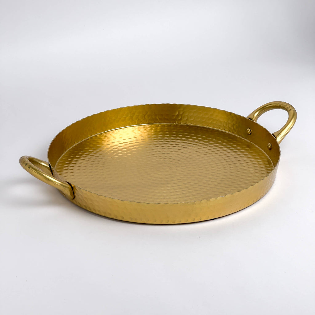 Alum Gold Round Tray W/ handle