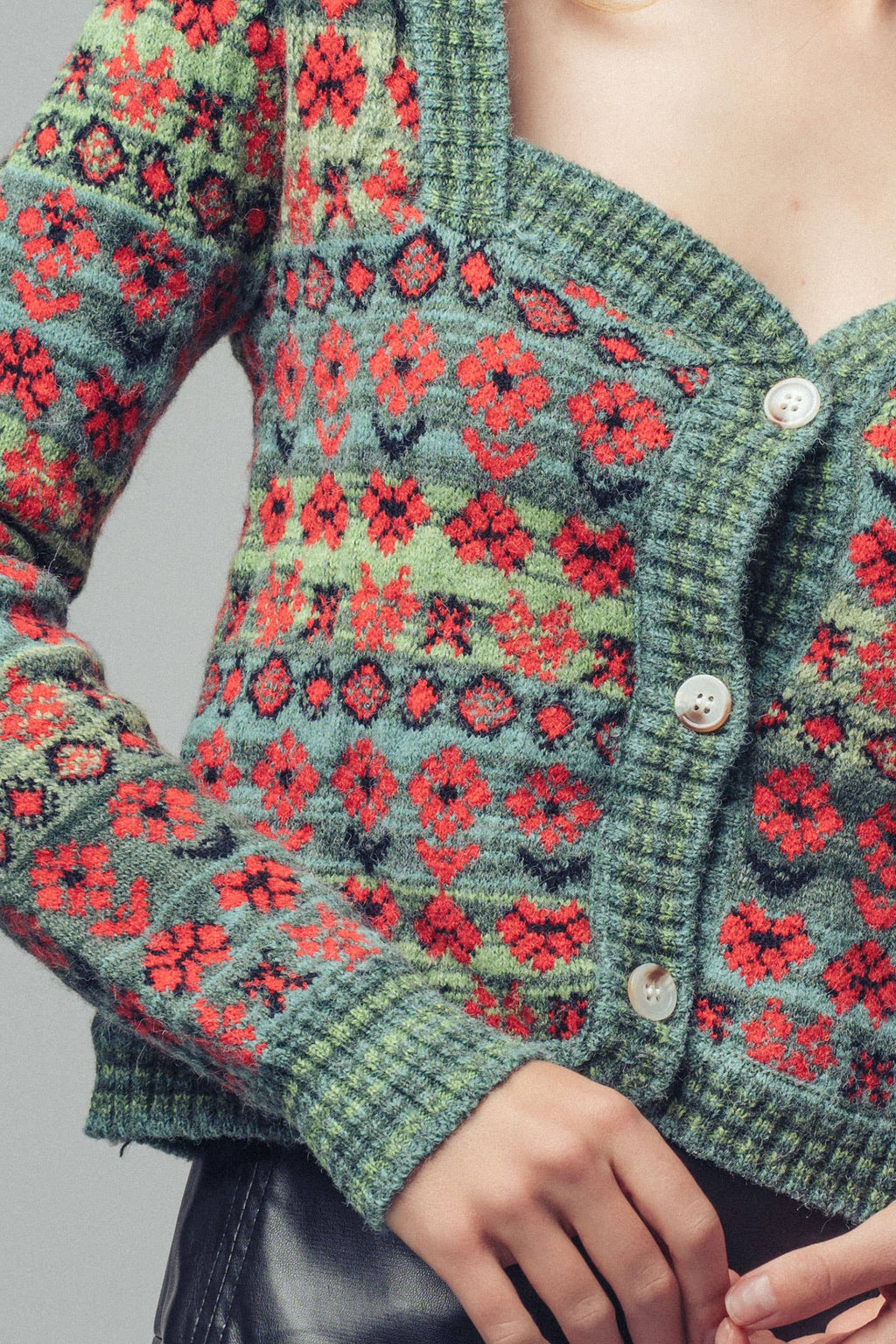 Vintage Floral Jacquard Knit Cardigan