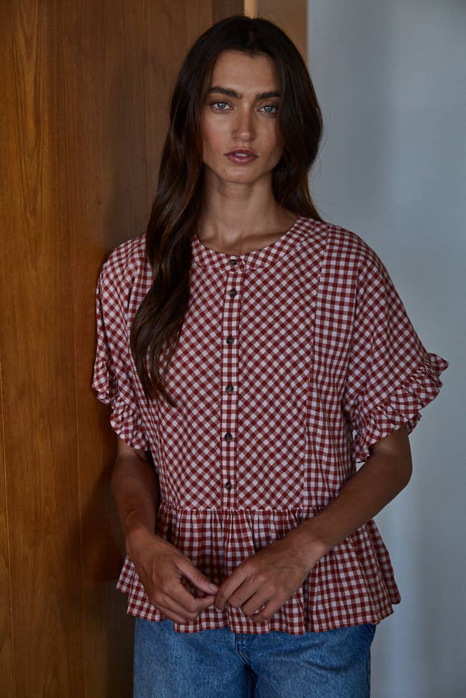 Gingham Ruffle Top