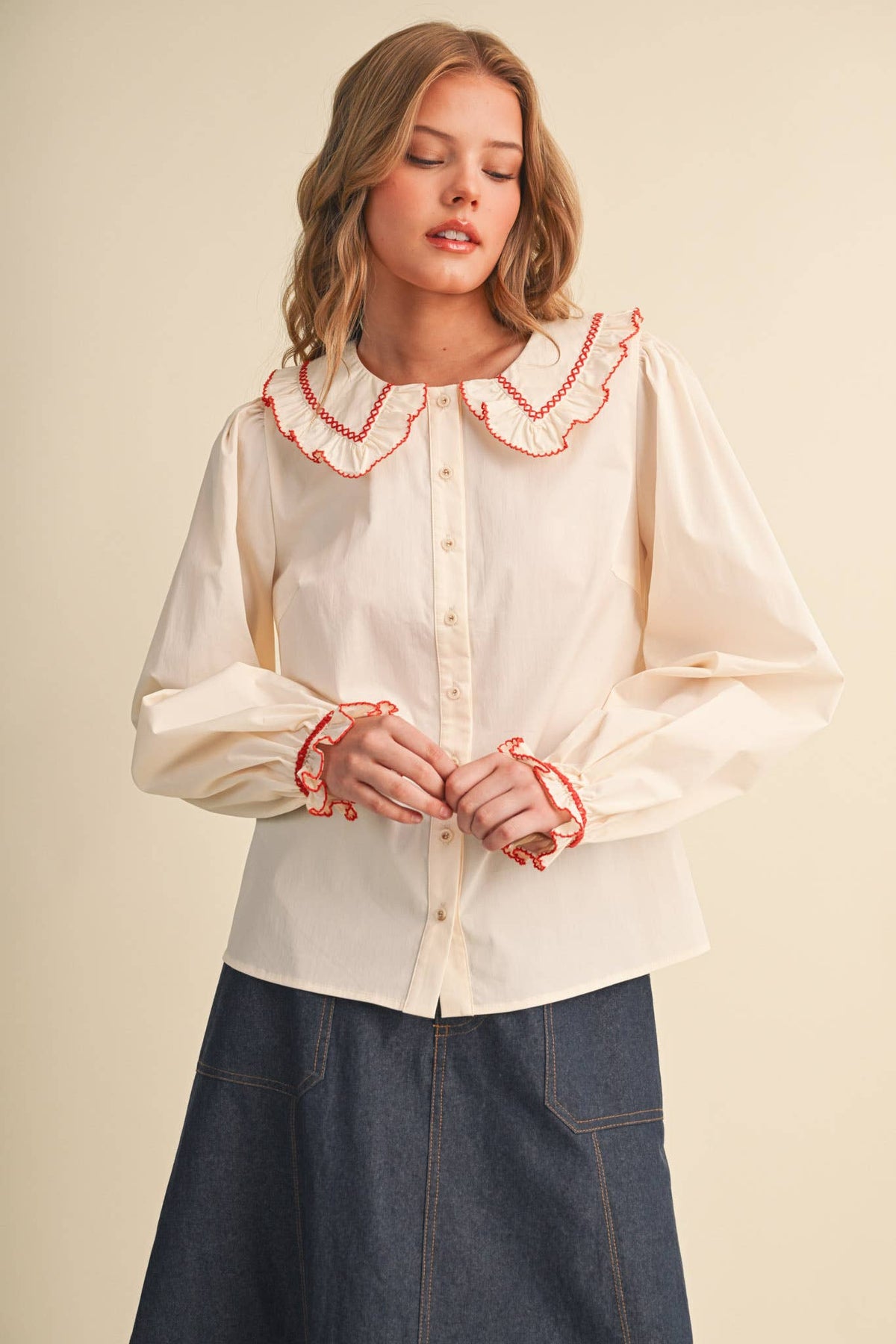 Doll Collar Button Up Top