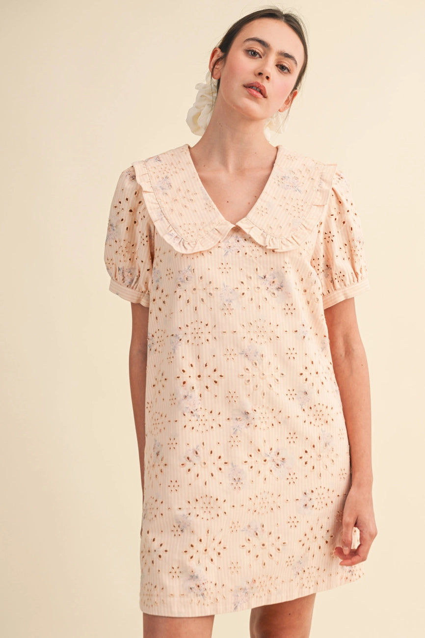 Floral Eyelet Striped Mini Dress